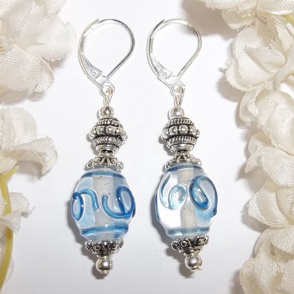Blue Dangle Earrings Glass Lever Back Set NWT 5127 - Picture 2 of 8